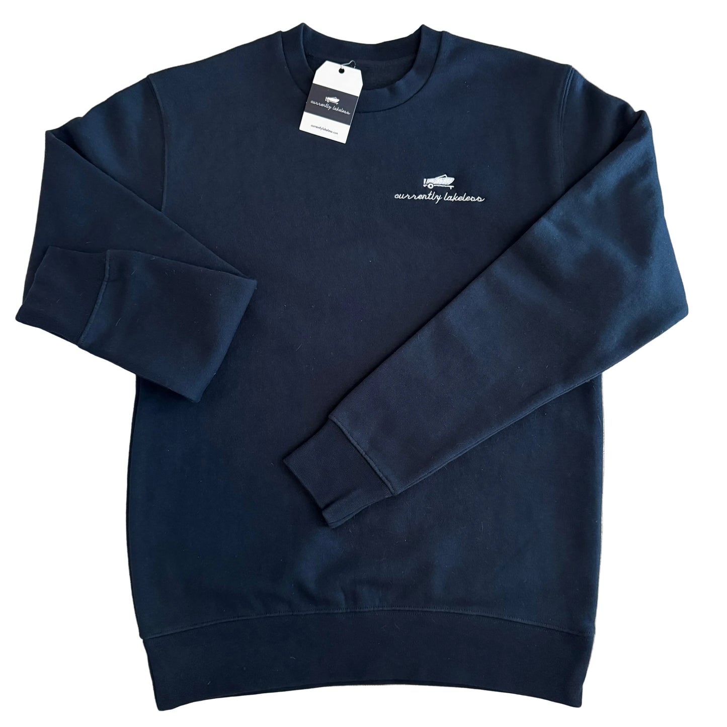 Navy crewneck sweatshirt with embroidered logo